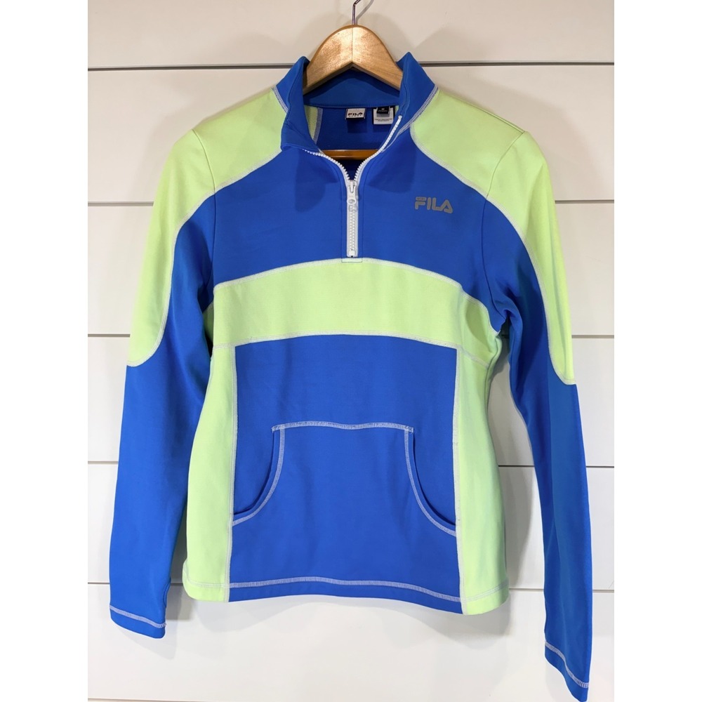 Fila Performance Womens Quarter Zip Long Sleeve Blue Green Pullover Size Medium - Picture 1 of 9